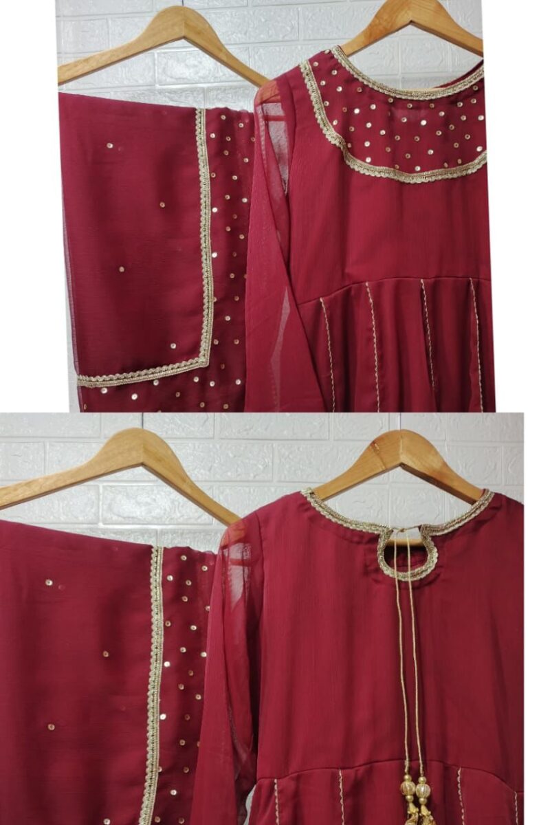 2Pc Double Neckline Dress - Festive Collection - Image 4