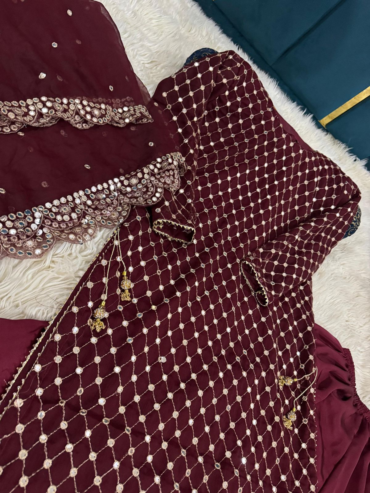 9MM Chiffon Long Shirt 3Pc - Wedding Wear - Image 2