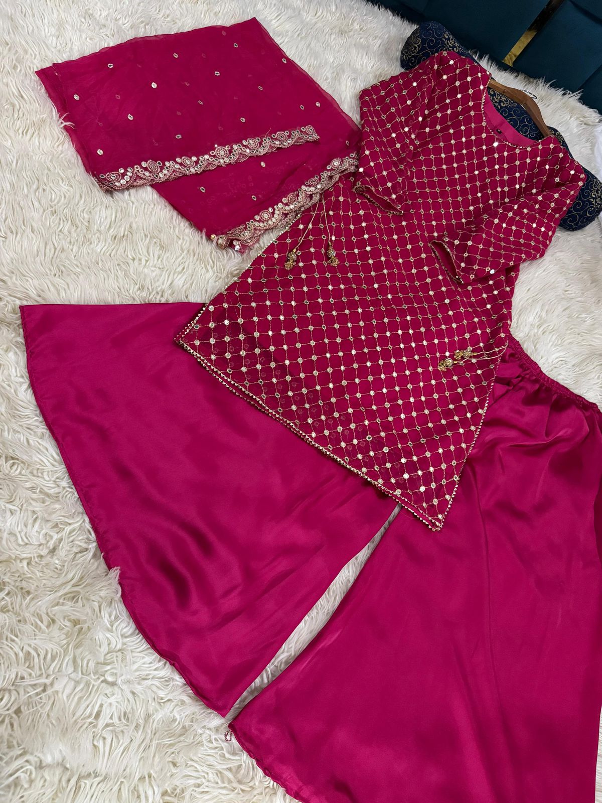 9MM Chiffon Long Shirt 3Pc - Wedding Wear - Image 3