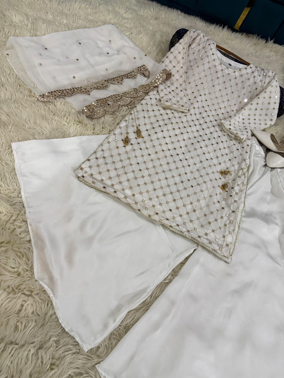 9MM Chiffon Long Shirt 3Pc - Wedding Wear - Image 4