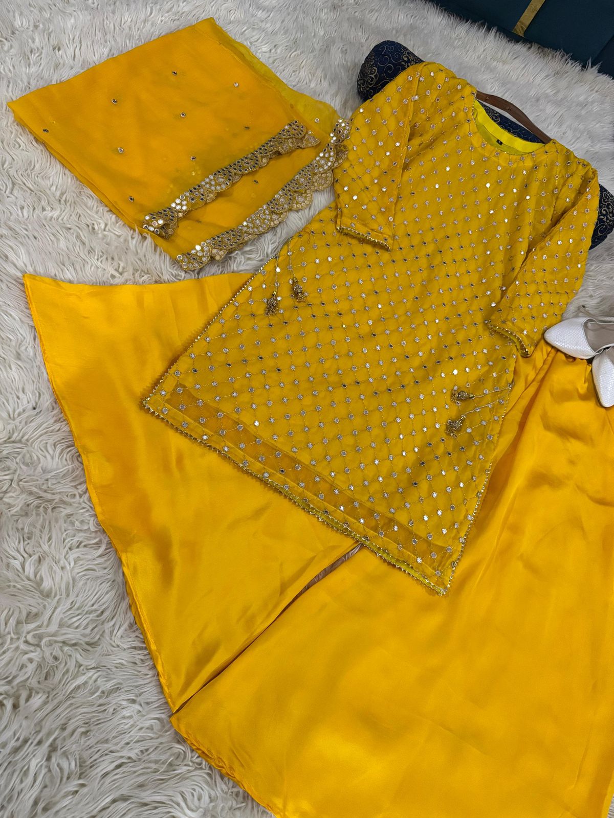 9MM Chiffon Long Shirt 3Pc - Wedding Wear - Image 5