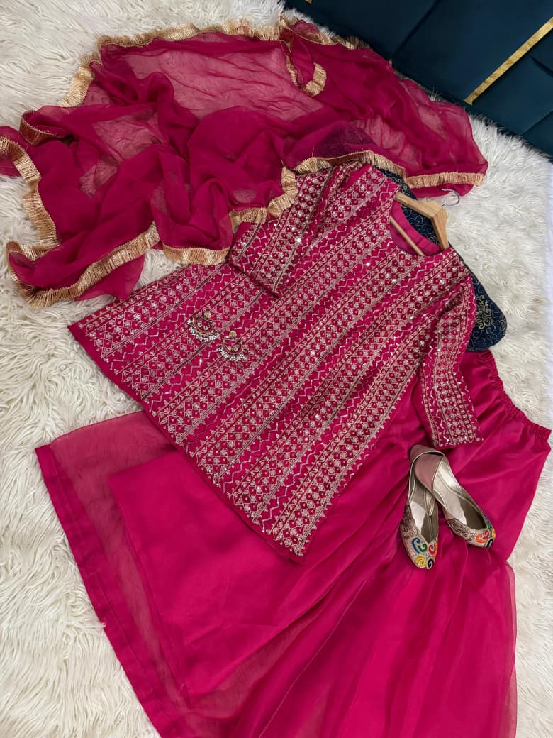 Wedding Pret – Chiffon Gharara Suit 3Pc - Image 5