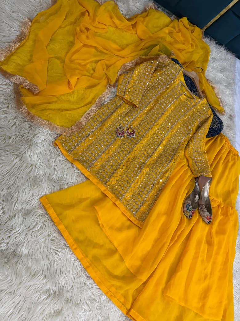 Wedding Pret – Chiffon Gharara Suit 3Pc - Image 4