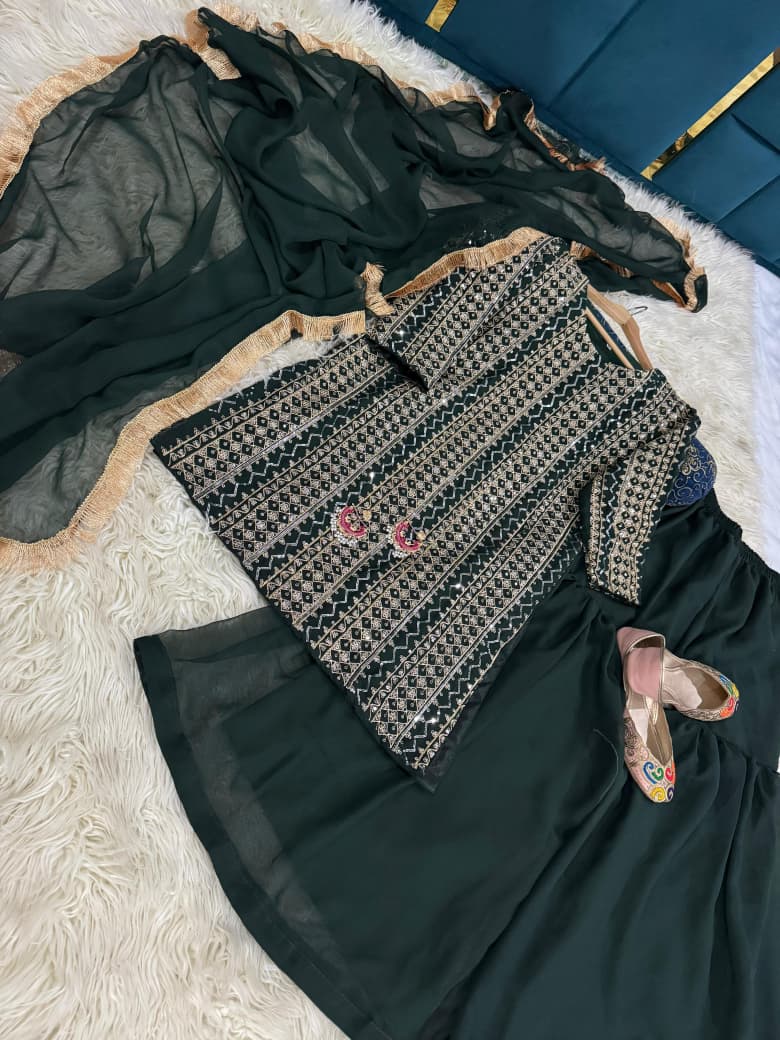 Wedding Pret – Chiffon Gharara Suit 3Pc - Image 2