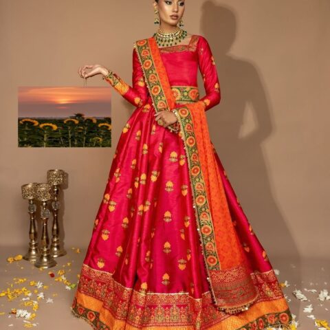 Indian Raw Silk Lehnga Choli with Organza Dupatta