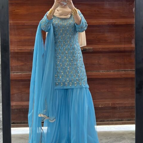 Sequence Embroidered Chiffon Gharara Set (3pc)