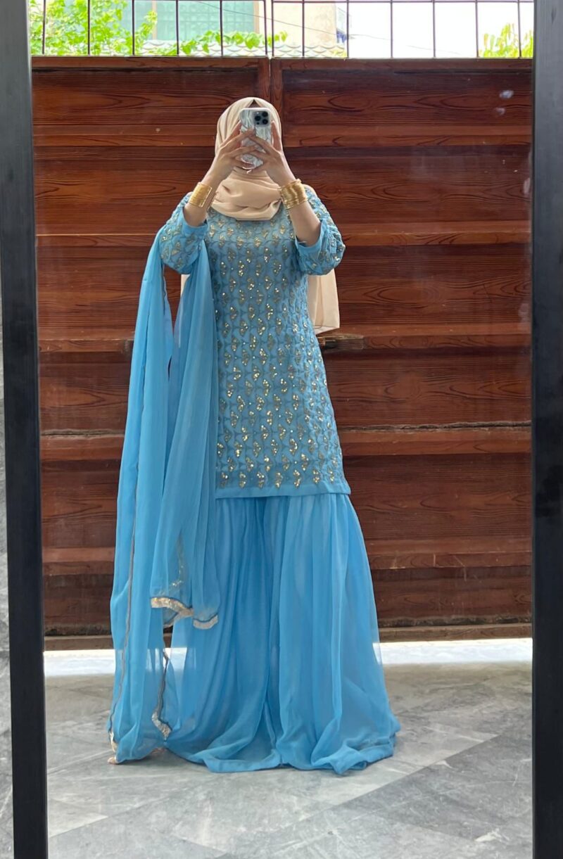 Sequence Embroidered Chiffon Gharara Set (3pc)