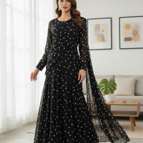 Imported Printed Chiffon Maxi + Saree (2 in 1)