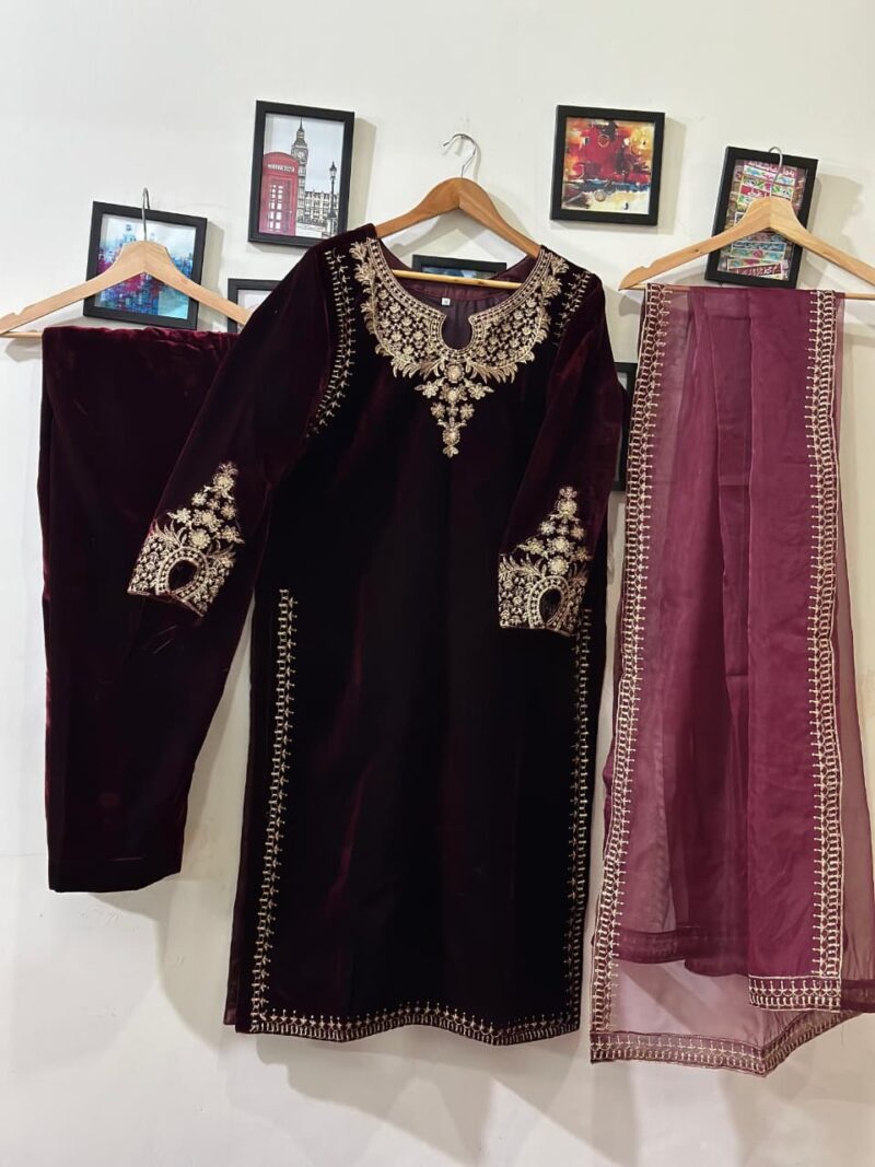 Luxurious Party Wear Velvet Dress with Tilla Embroidery - Image 7