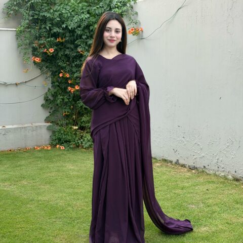 Imported Chiffon Plain Maxi + Saree (2-in-1)
