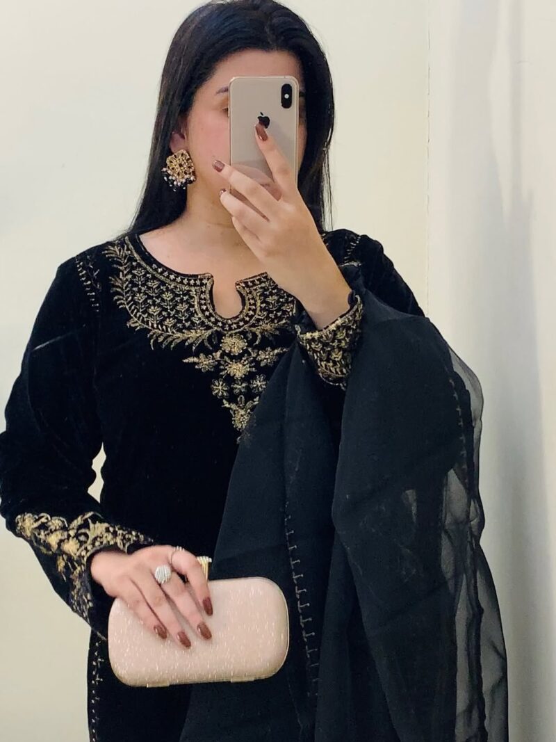 Luxurious Party Wear Velvet Dress with Tilla Embroidery - Image 4