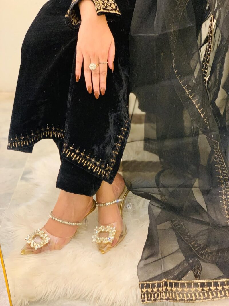 Luxurious Party Wear Velvet Dress with Tilla Embroidery - Image 3
