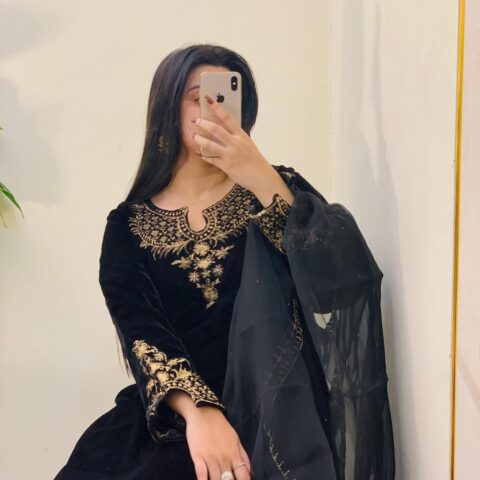 Luxurious Party Wear Velvet Dress with Tilla Embroidery