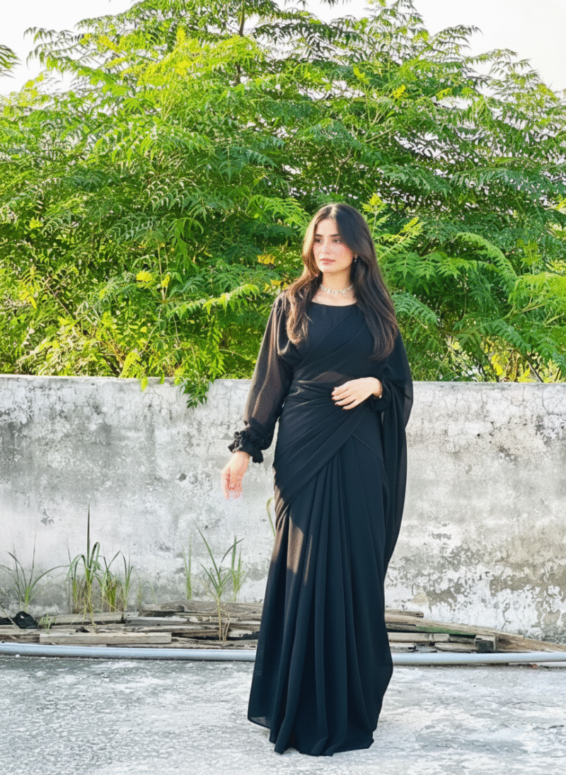 Imported Chiffon Plain Maxi + Saree (2-in-1) - Image 4