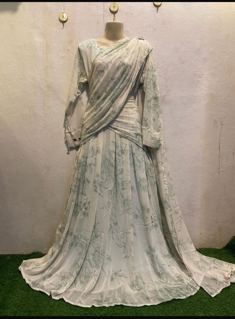 Imported Printed Chiffon Maxi + Saree (2 in 1) - Image 2