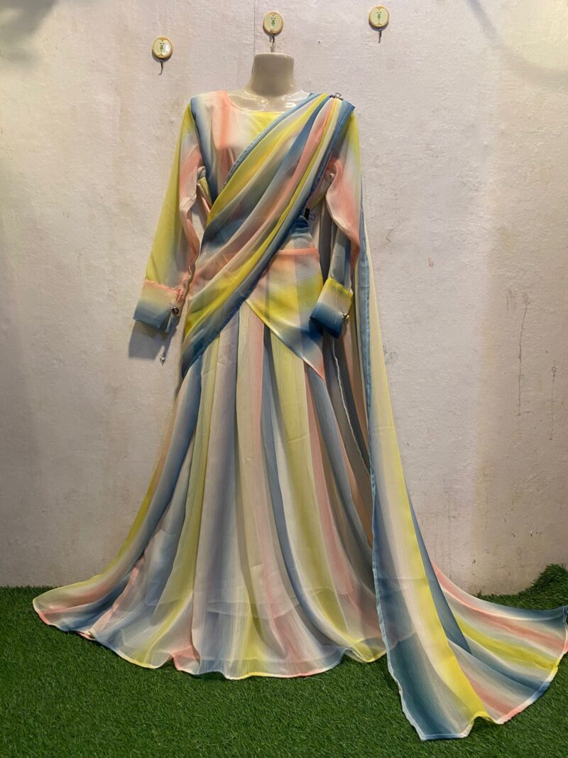 Rainbow Pint Chiffon Maxi + Saree (2 in 1) - Image 2