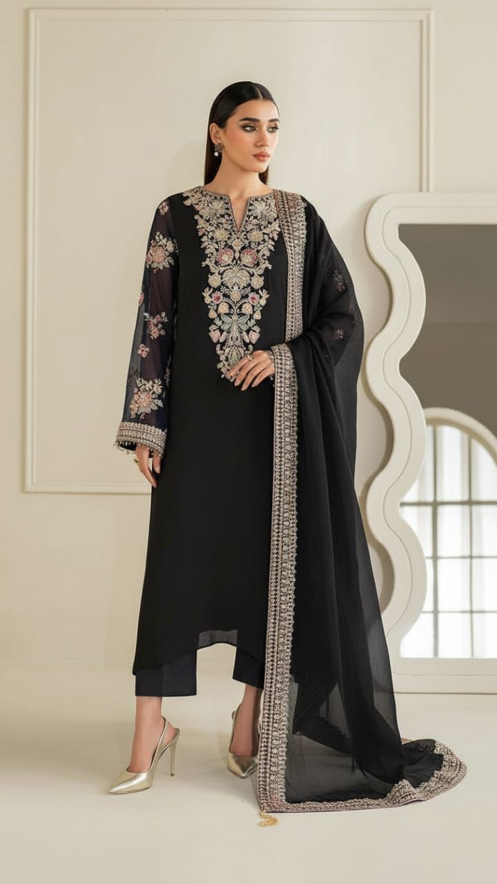 Heavy Sequins Tilla Embroidery 3PC Chiffon Suit