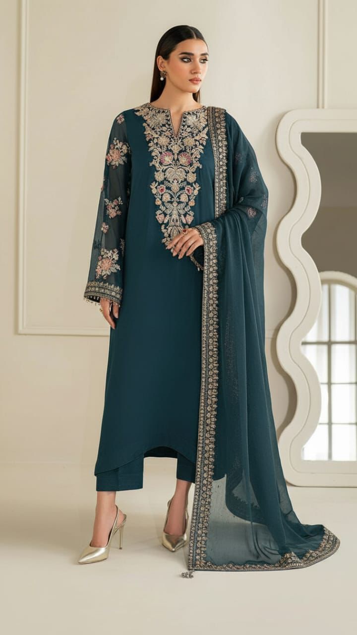 Heavy Sequins Tilla Embroidery 3PC Chiffon Suit - Image 3