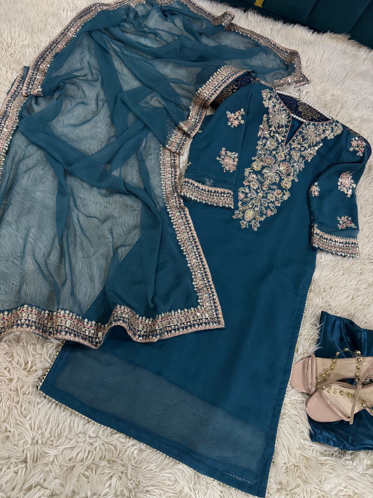 Heavy Sequins Tilla Embroidery 3PC Chiffon Suit - Image 4