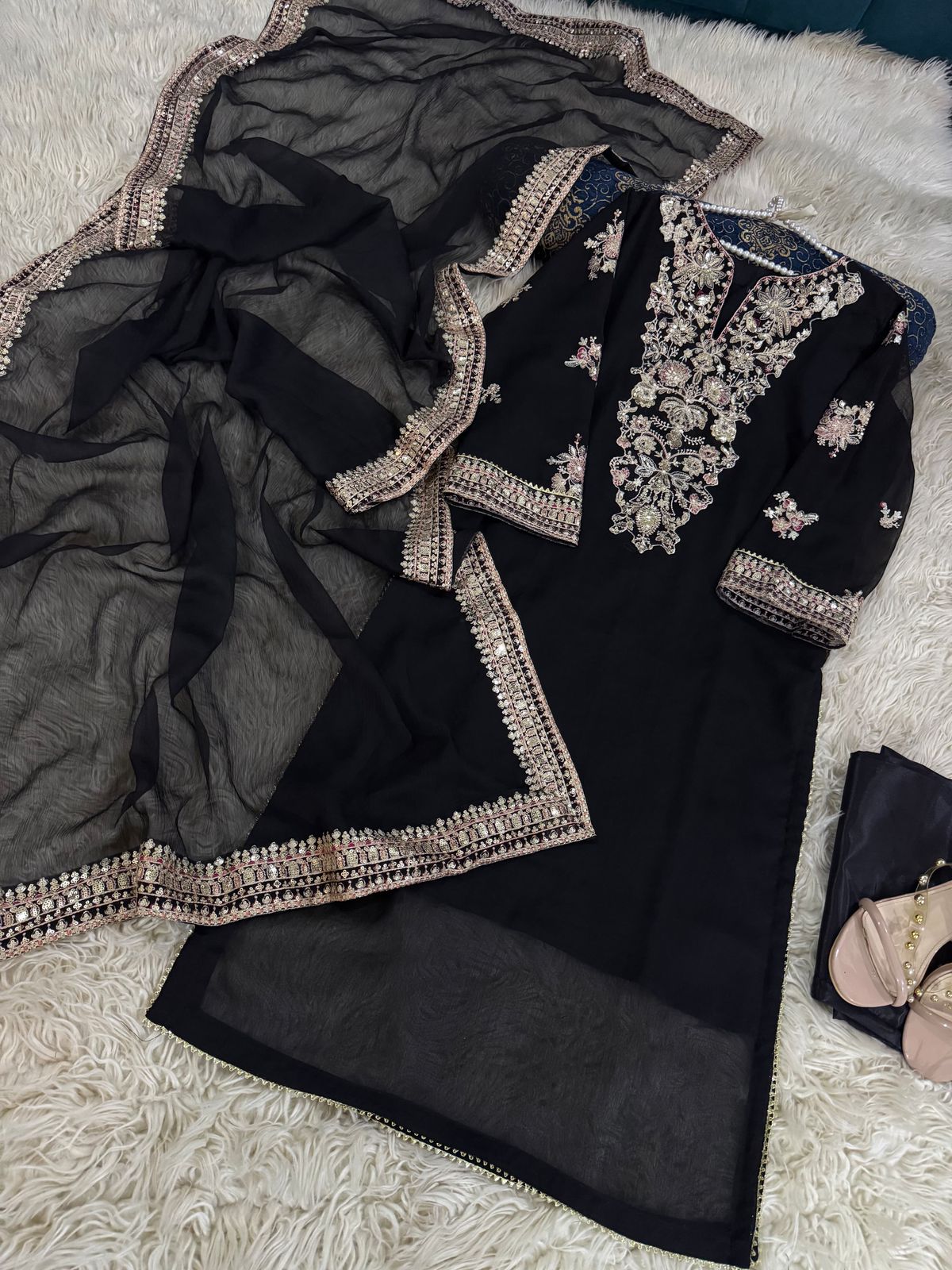 Heavy Sequins Tilla Embroidery 3PC Chiffon Suit - Image 2