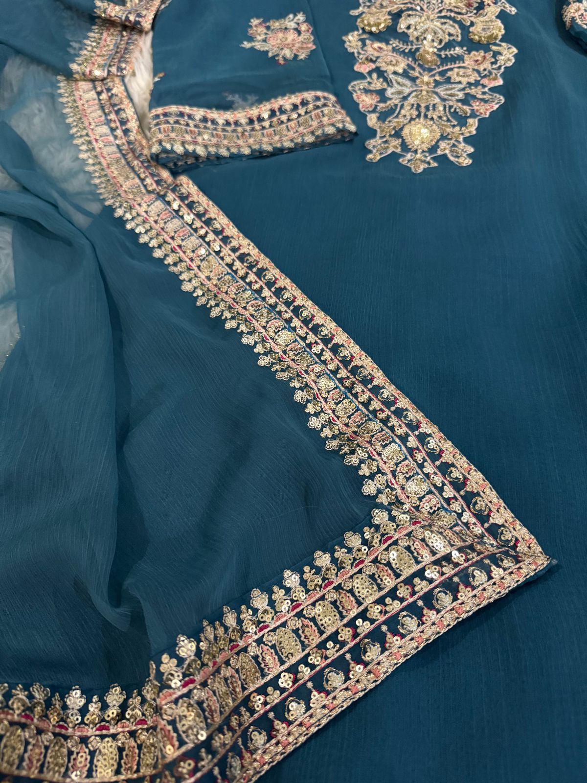 Heavy Sequins Tilla Embroidery 3PC Chiffon Suit - Image 5