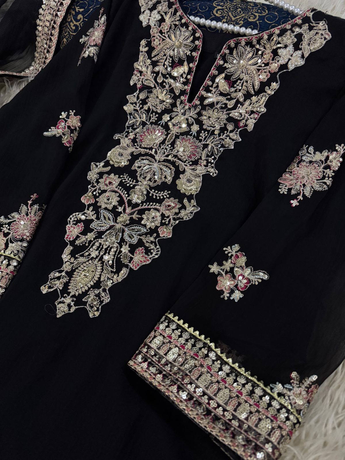 Heavy Sequins Tilla Embroidery 3PC Chiffon Suit - Image 6