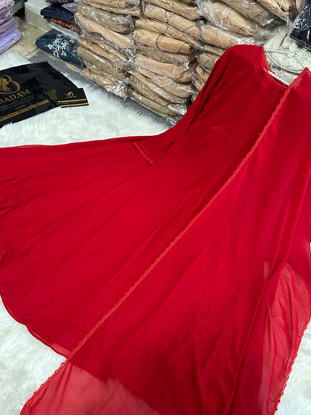 Red Long Maxi 3 Piece Chiffon Suit - Image 2