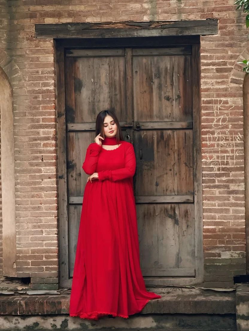 Red Long Maxi 3 Piece Chiffon Suit - Image 3