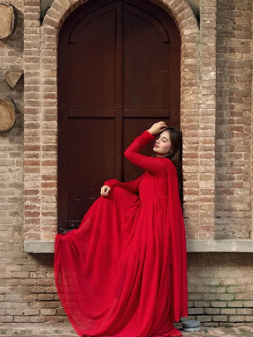 Red Long Maxi 3 Piece Chiffon Suit - Image 4