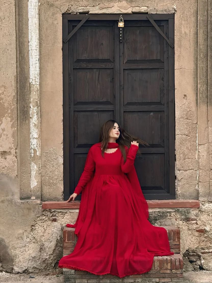 Red Long Maxi 3 Piece Chiffon Suit - Image 5