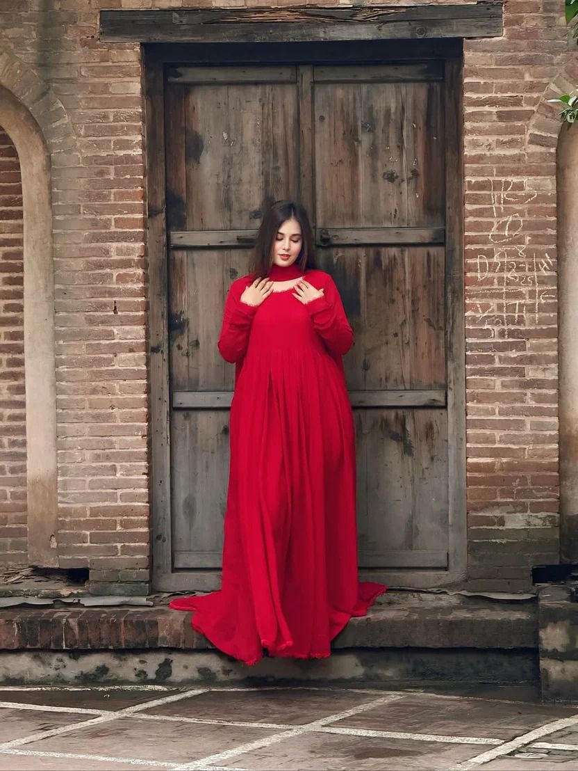 Red Long Maxi 3 Piece Chiffon Suit - Image 6