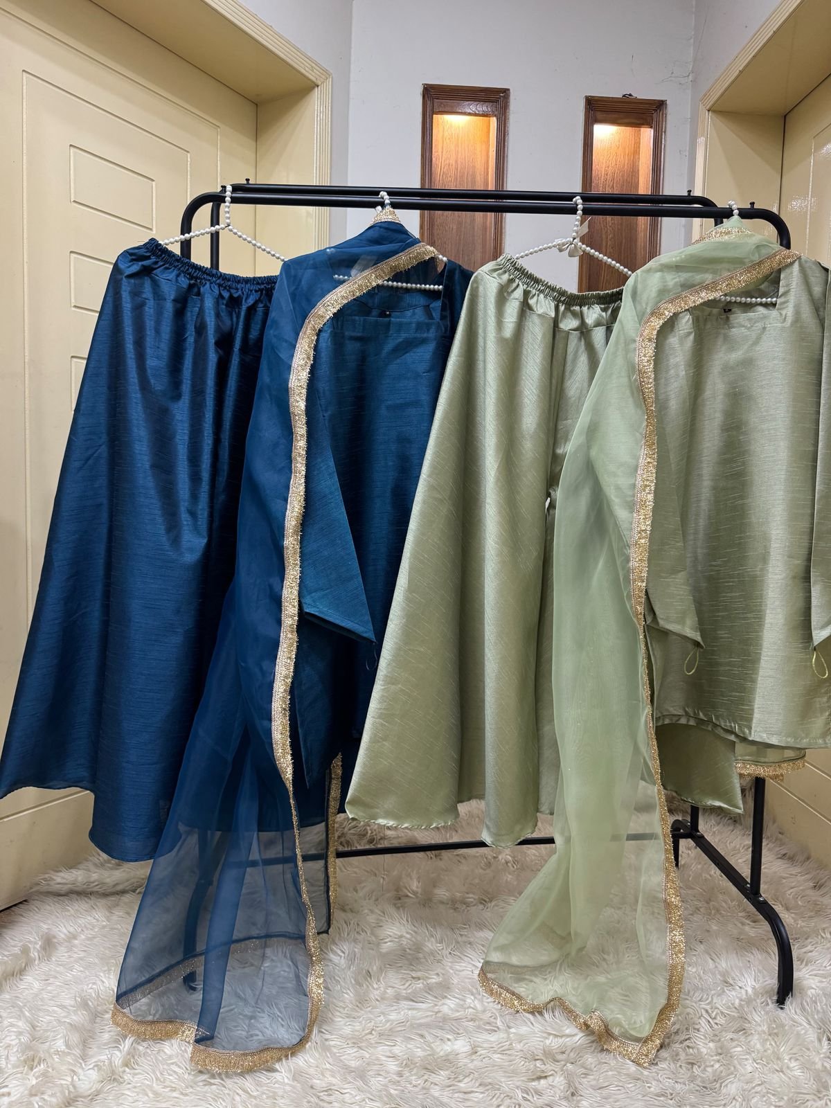 Luxe Rawsilk 3-Piece plazo Set with Organza Dupatta - Image 4