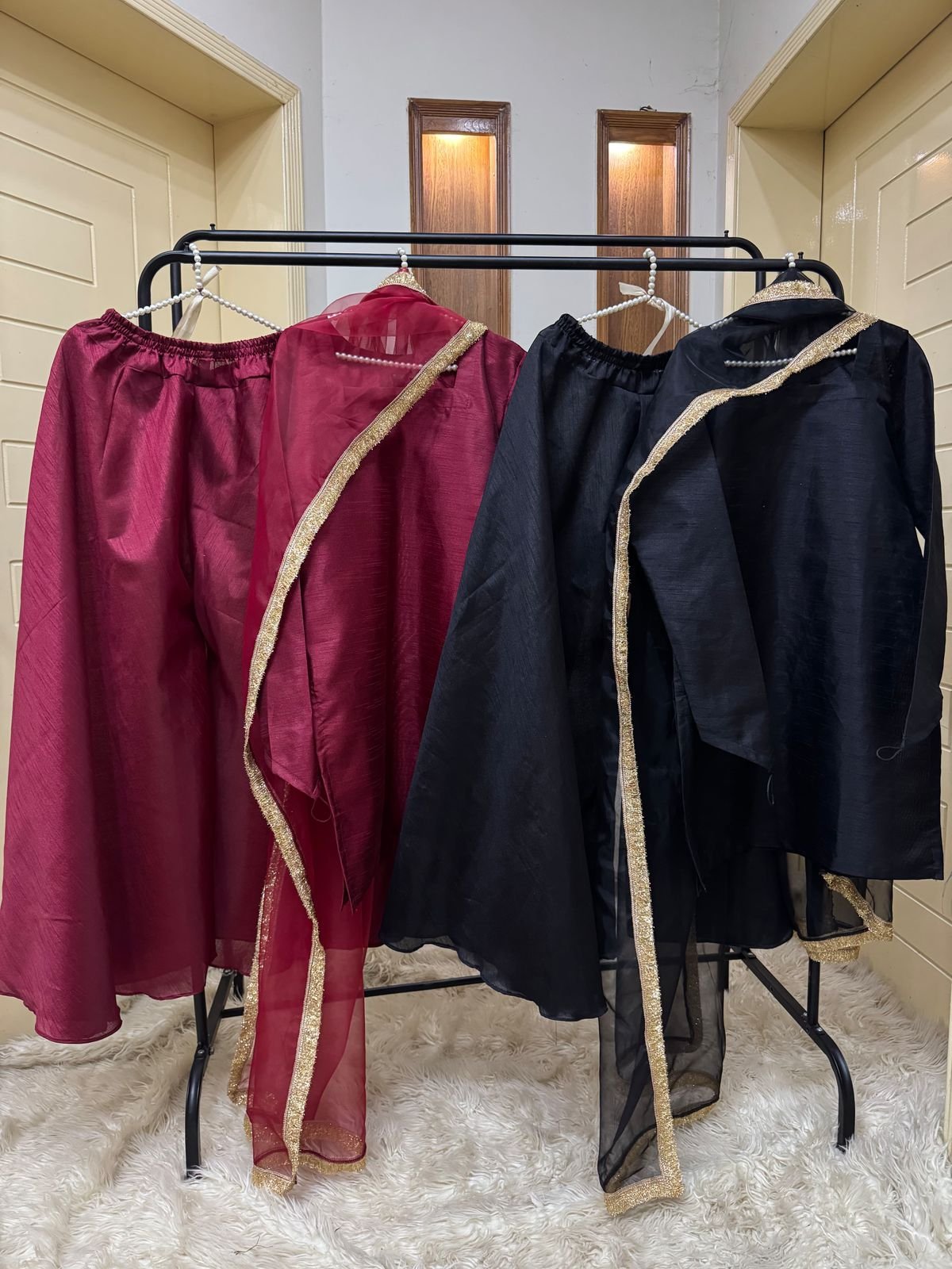 Luxe Rawsilk 3-Piece plazo Set with Organza Dupatta - Image 2