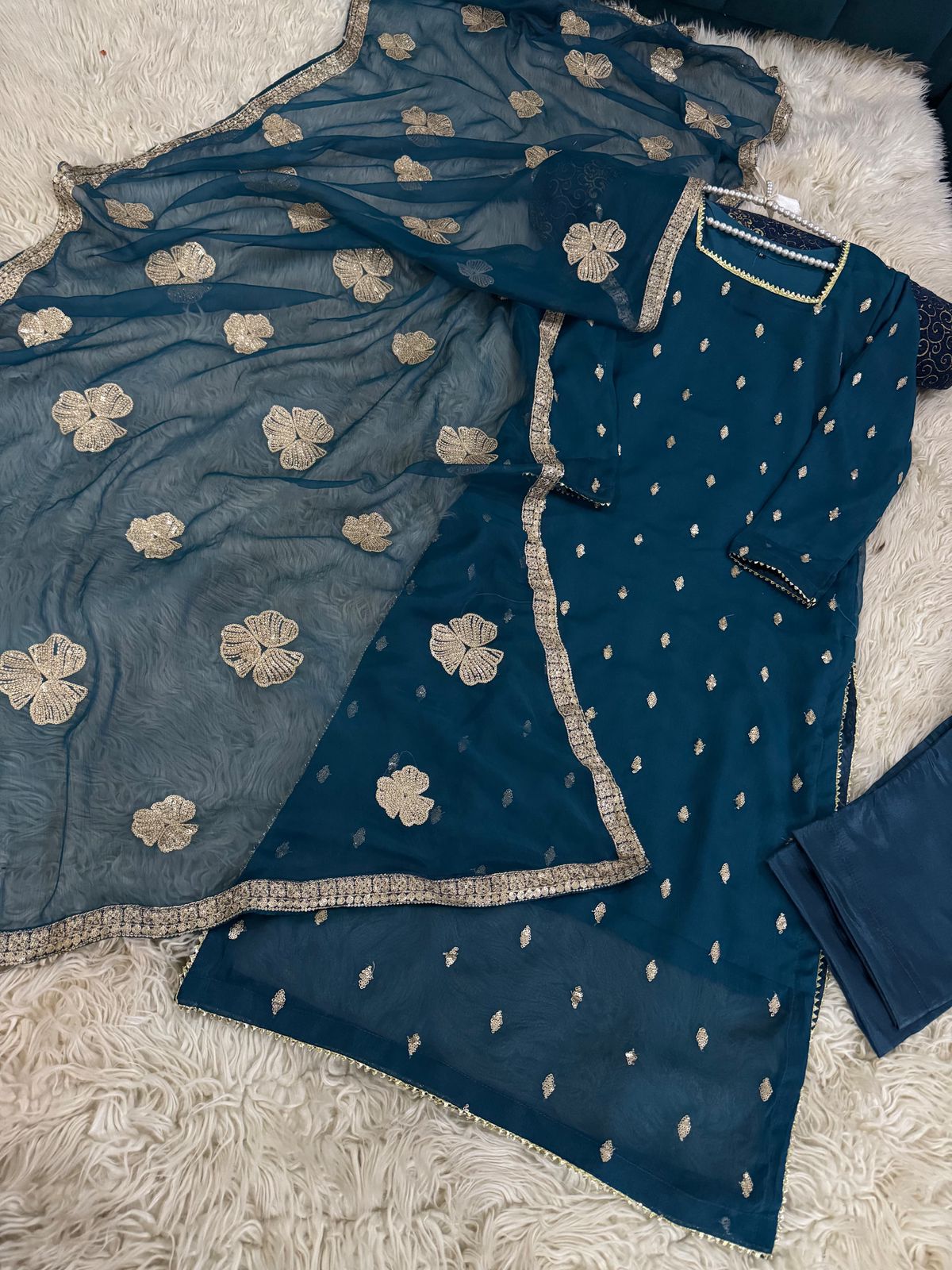 Heavy Sequins Embroidered 3PC Chiffon Suit Full Salves - Image 3