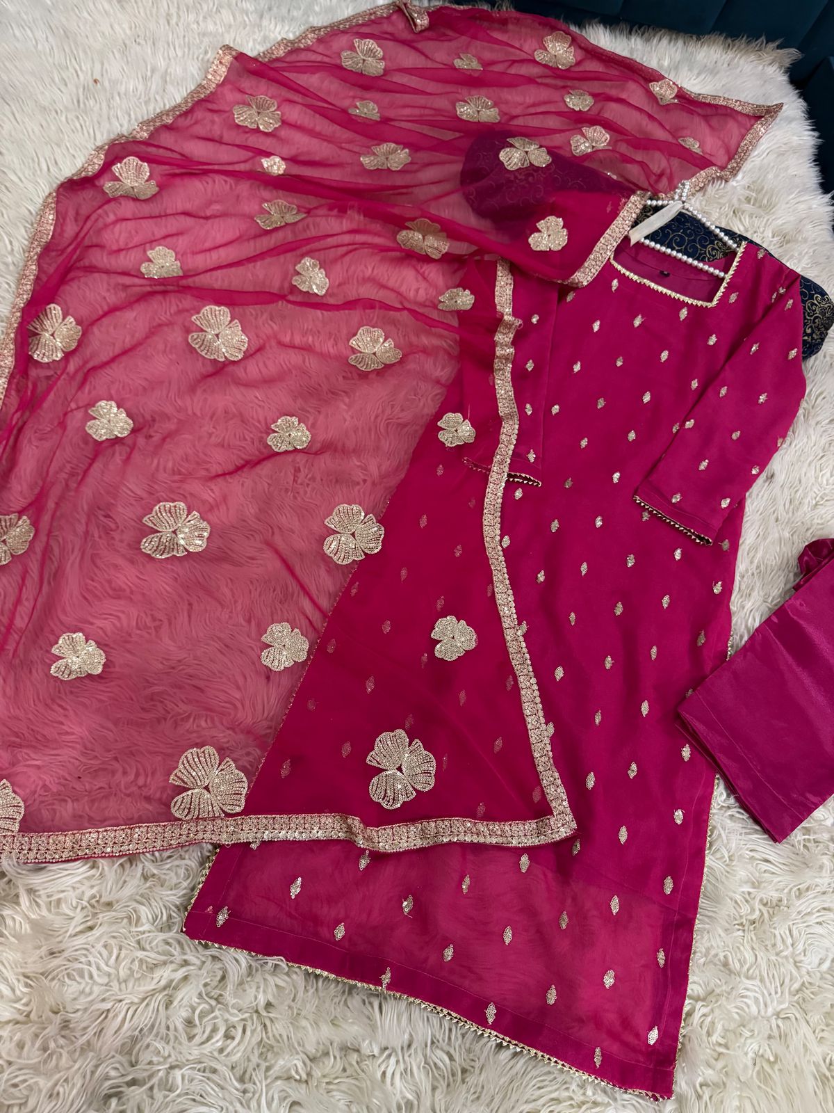 Heavy Sequins Embroidered 3PC Chiffon Suit Full Salves