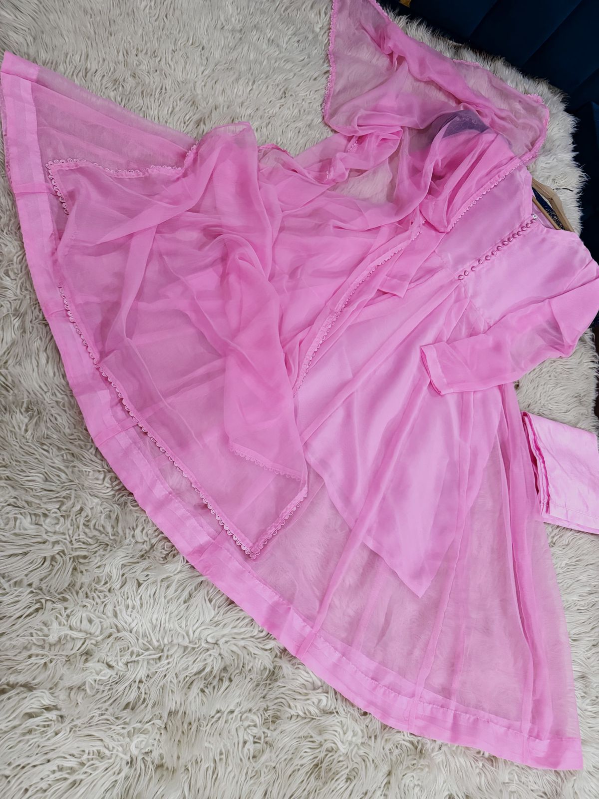 Chiffon Maxi 3PC Suit with Button Embellishment & Lace Dupatta - Image 3