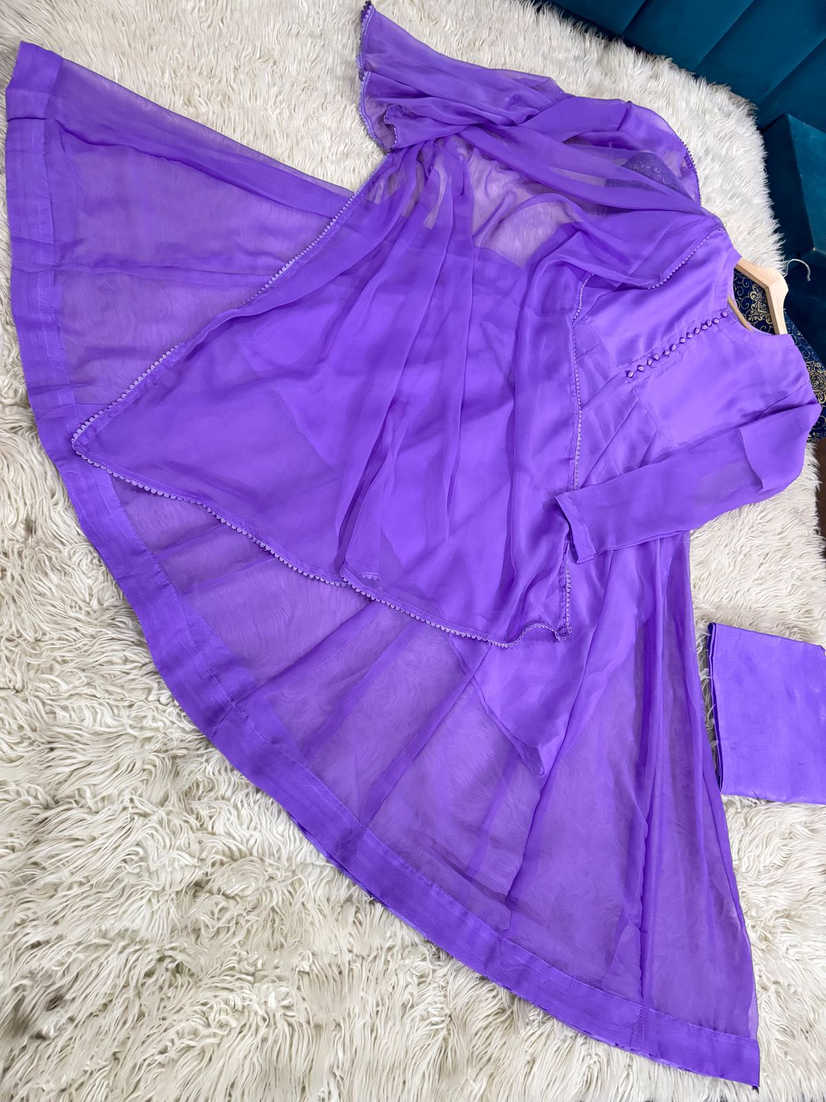 Chiffon Maxi 3PC Suit with Button Embellishment & Lace Dupatta - Image 4