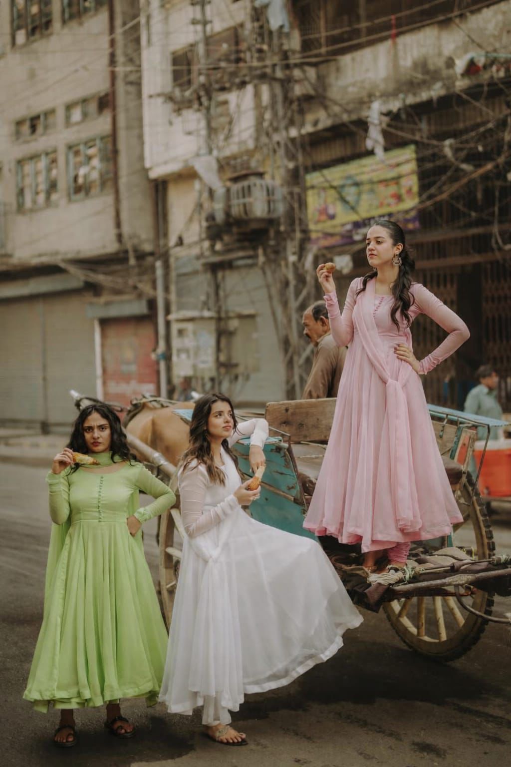 Chiffon Maxi 3PC Suit with Button Embellishment & Lace Dupatta