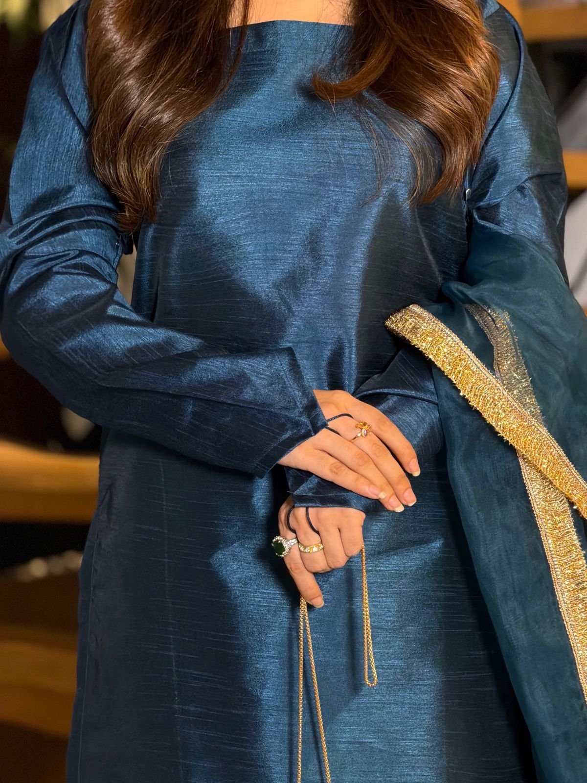 Luxe Rawsilk 3-Piece plazo Set with Organza Dupatta - Image 7