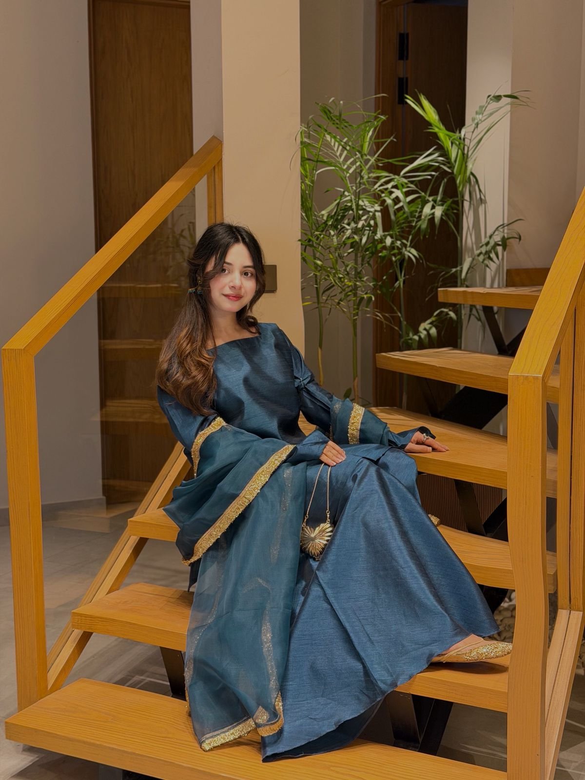 Luxe Rawsilk 3-Piece plazo Set with Organza Dupatta - Image 6