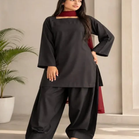 zarafshan 3 piece suit black cotton