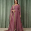 alt="elegant plain anarkali maxi dress heavy dupatta"