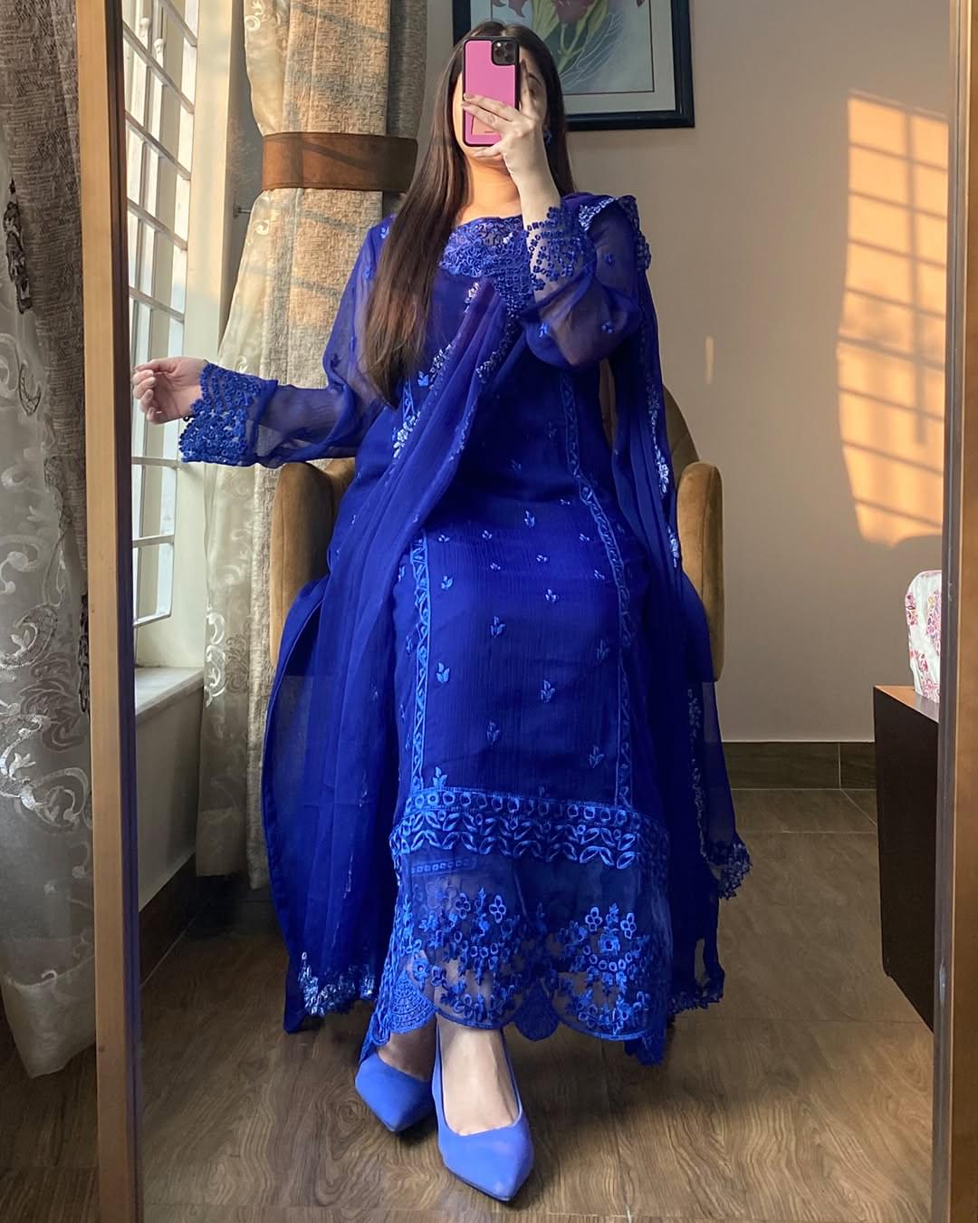 Embroidered Chiffon 3Pc Suit - Ready to Dispatch - Image 2