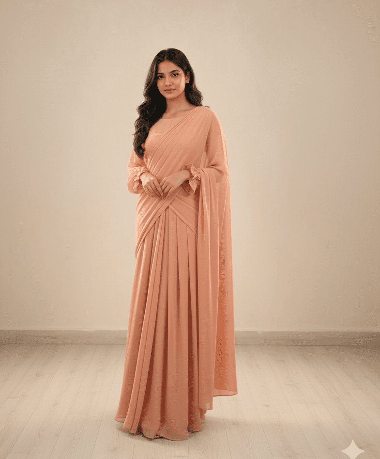 Imported Chiffon Plain Maxi + Saree (2-in-1) - Image 4