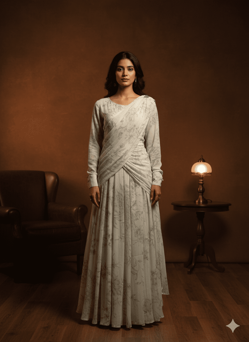 Imported Printed Chiffon Maxi + Saree (2 in 1)