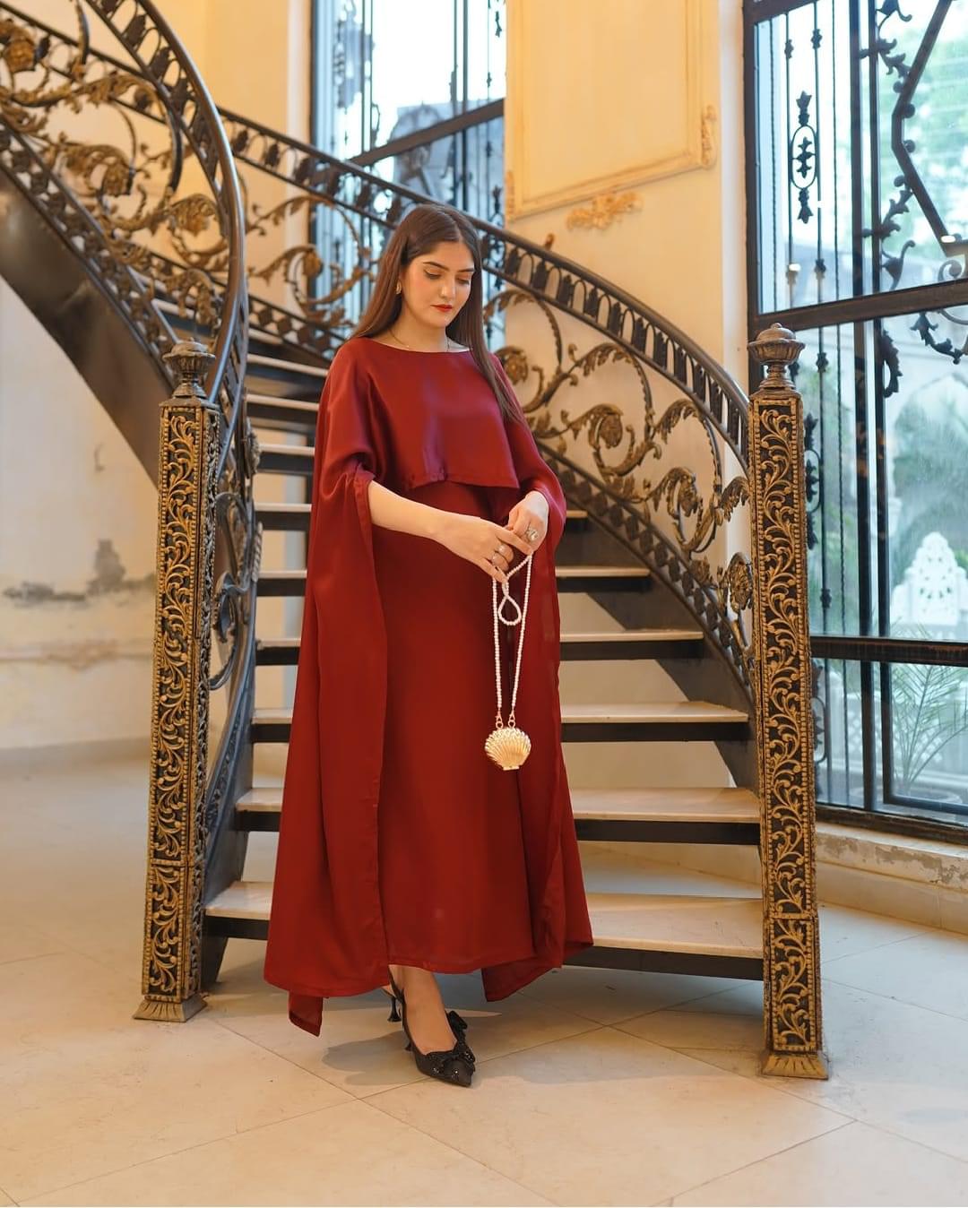 Silk Attached Cape Maxi 1PC