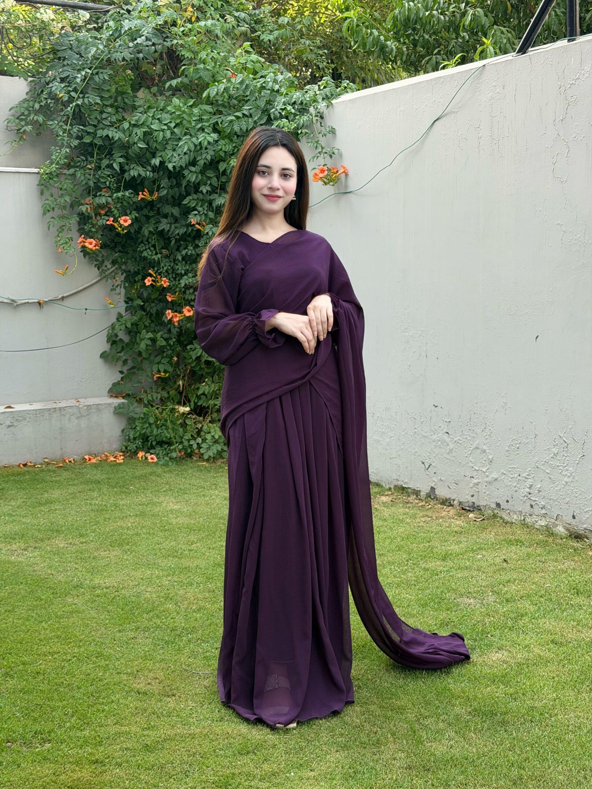 Imported Chiffon Plain Maxi + Saree (2-in-1)