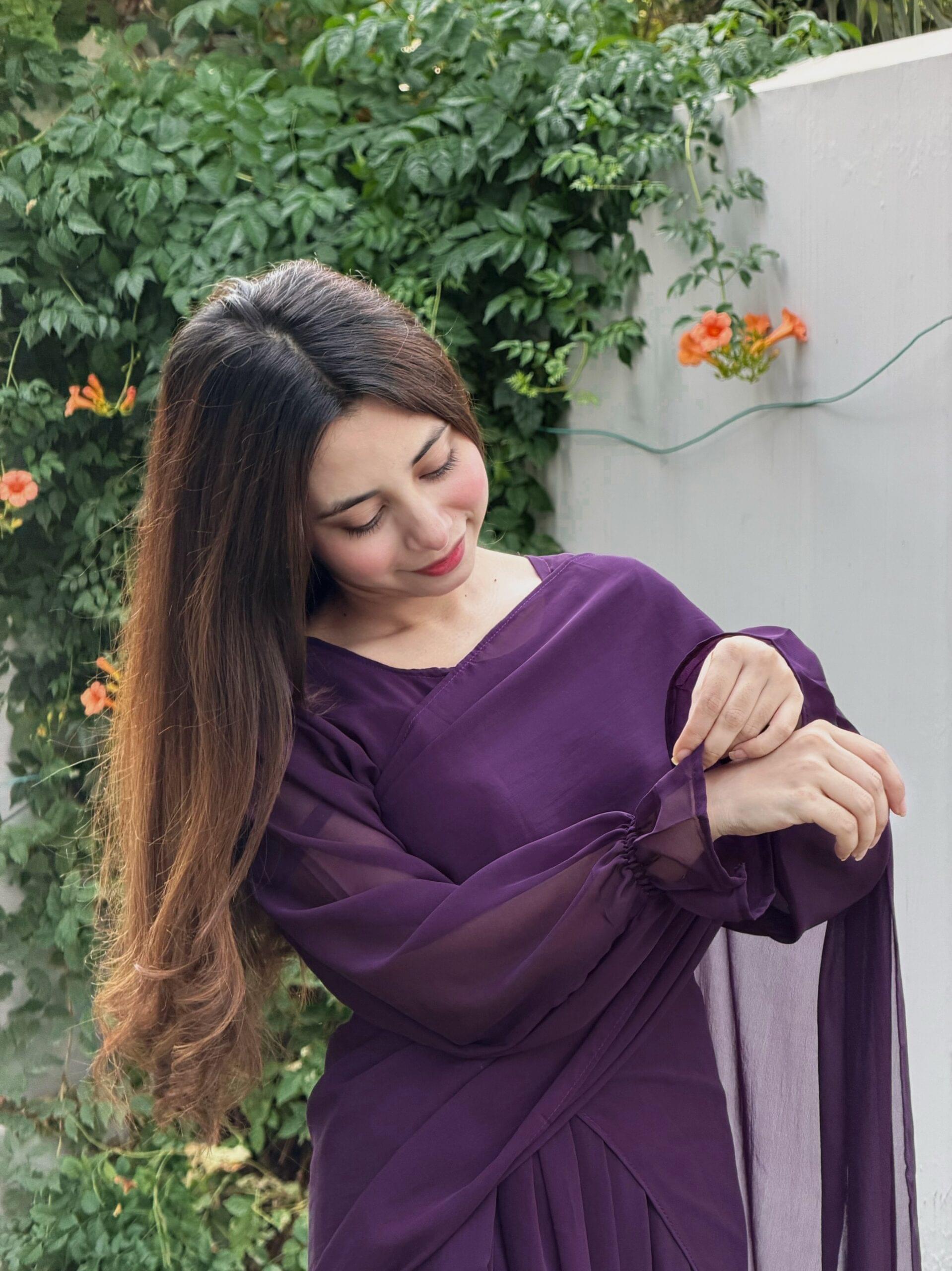 Imported Chiffon Plain Maxi + Saree (2-in-1) - Image 6