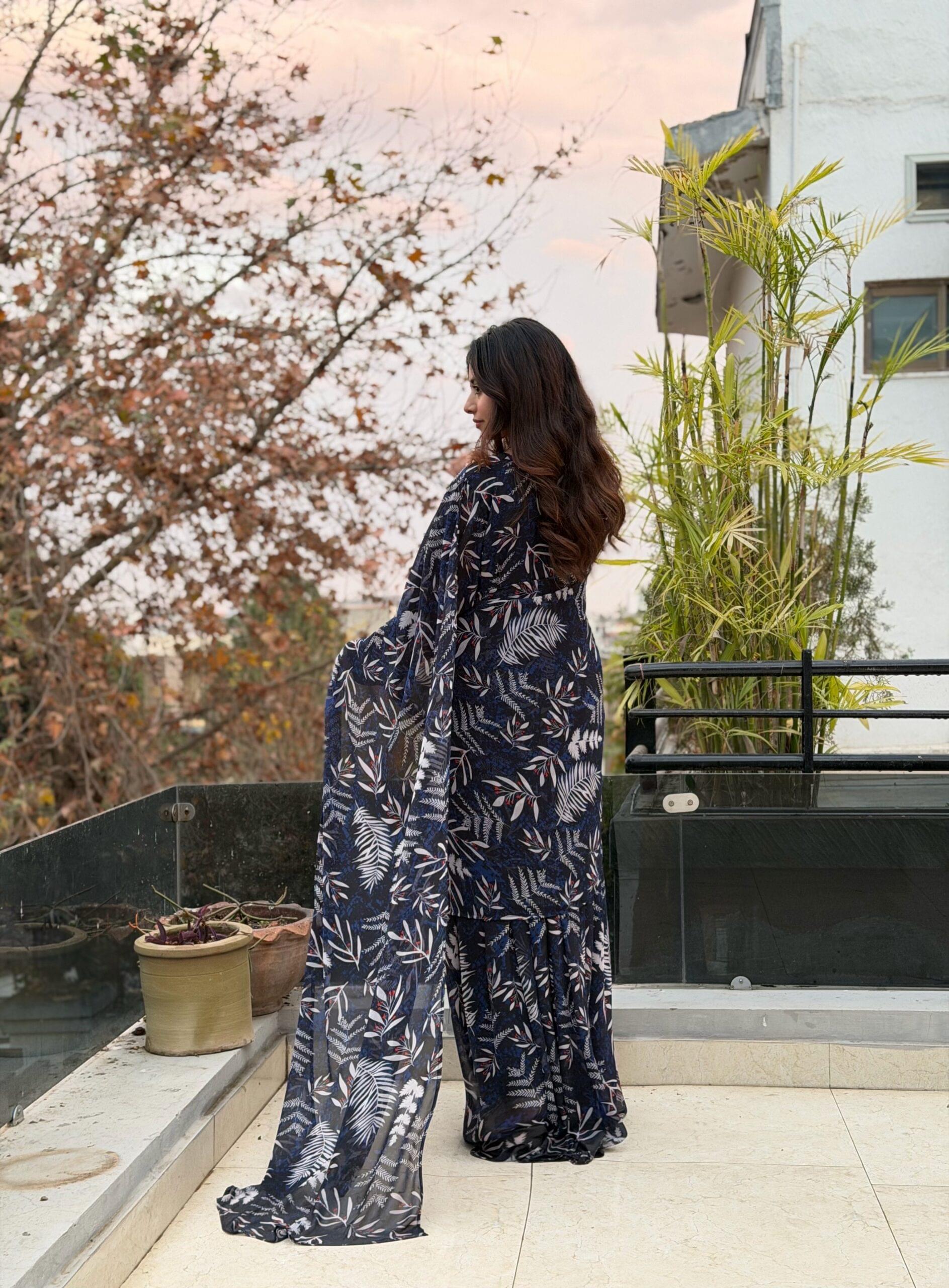 imported Chiffon Printed Maxi + Saree (2 in 1) - Image 2