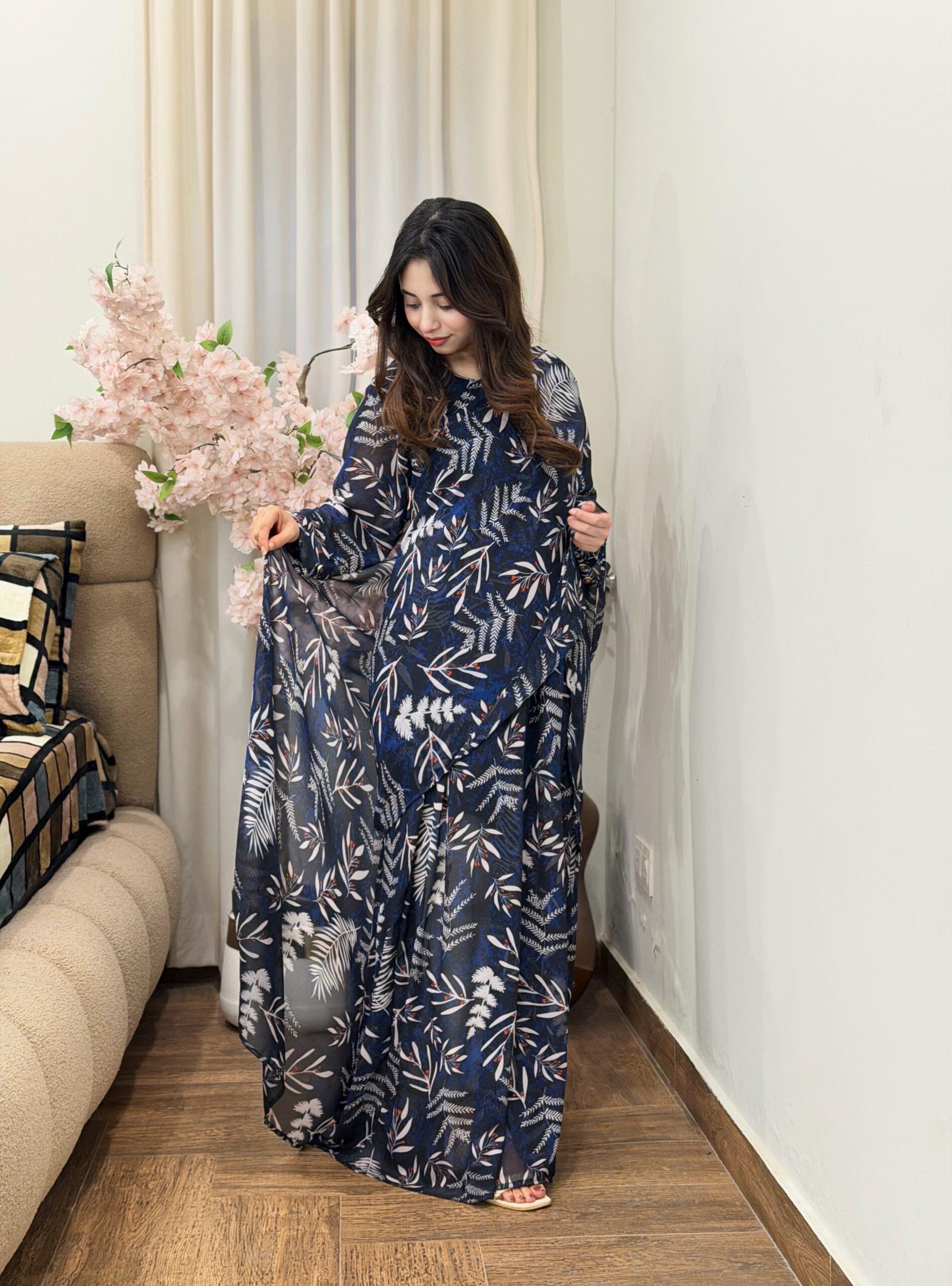 imported Chiffon Printed Maxi + Saree (2 in 1) - Image 4